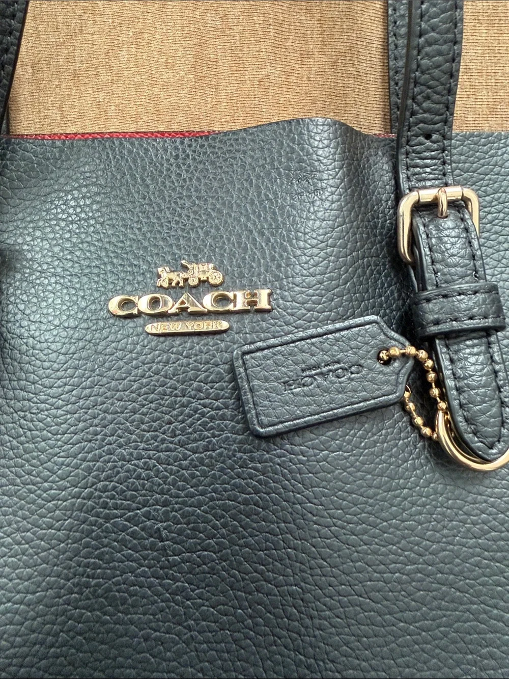 Coach Black Pebble Leather Tote with Gold Hardware and Removable Strap